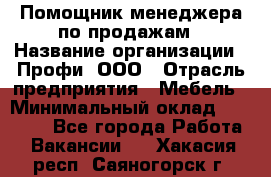 Помощник менеджера по продажам › Название организации ­ Профи, ООО › Отрасль предприятия ­ Мебель › Минимальный оклад ­ 60 000 - Все города Работа » Вакансии   . Хакасия респ.,Саяногорск г.